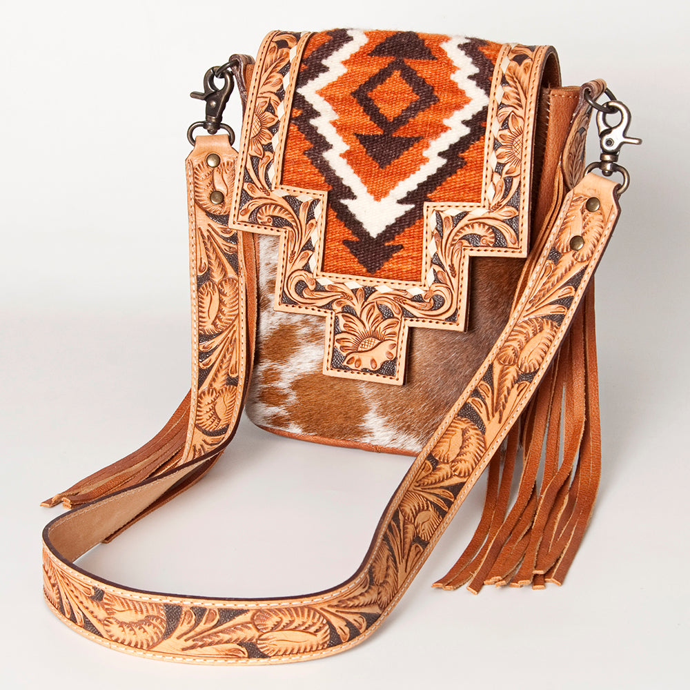 American Darling Messenger Hand Tooled Saddle Blanket Hair On Genuine Leather Western Women Bag Handbag Purse