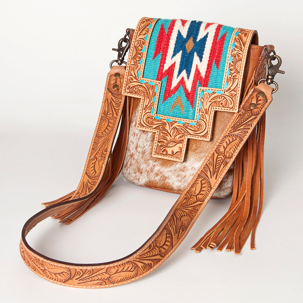 American Darling Messenger Hand Tooled Saddle Blanket Hair On Genuine Leather Western Women Bag Handbag Purse