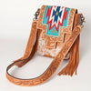 American Darling Messenger Bag for Women, Hand Tooled Floral Leather, Hair-On Cowhide, Woven Saddle Blanket, Genuine Leather