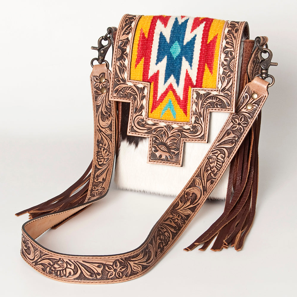 American Darling Messenger Hand Tooled Saddle Blanket Hair On Genuine Leather Western Women Bag Handbag Purse