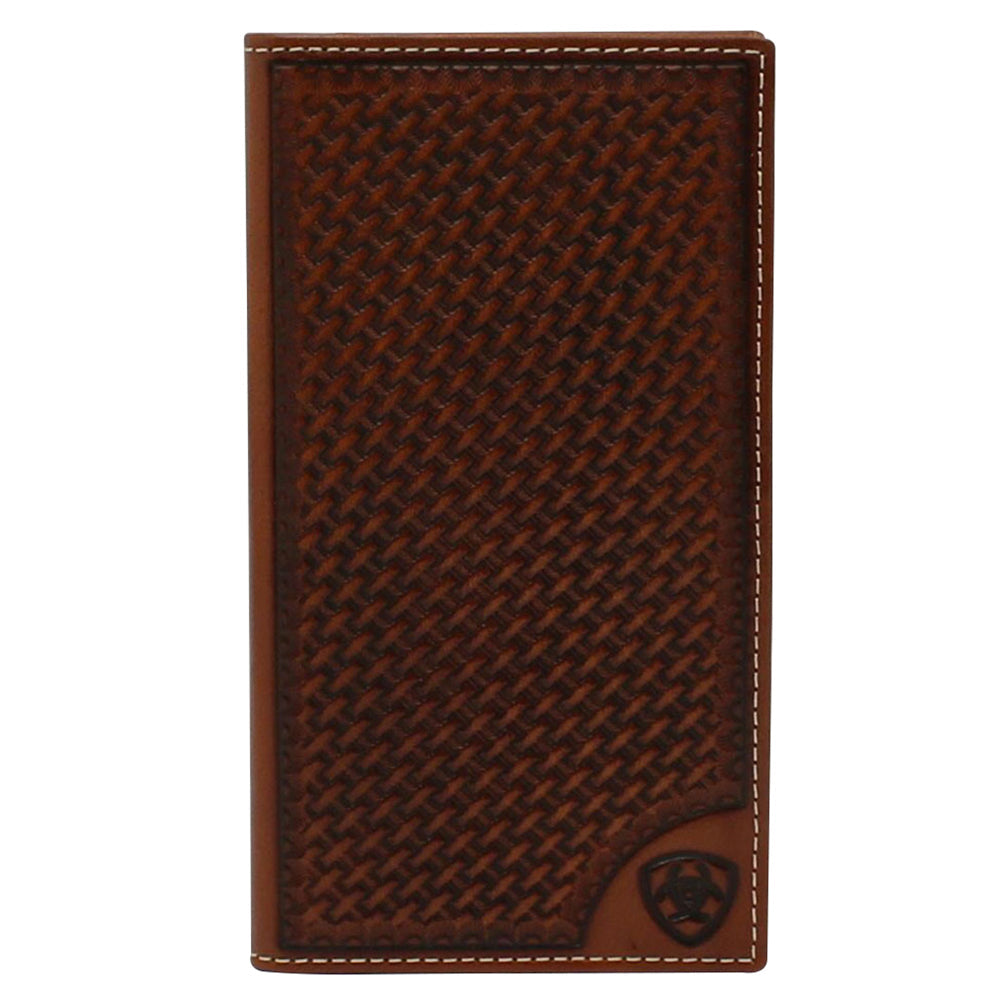 6-1/2 X 3-1/2 Ariat Basketweave Shield Tan Rodeo Wallet