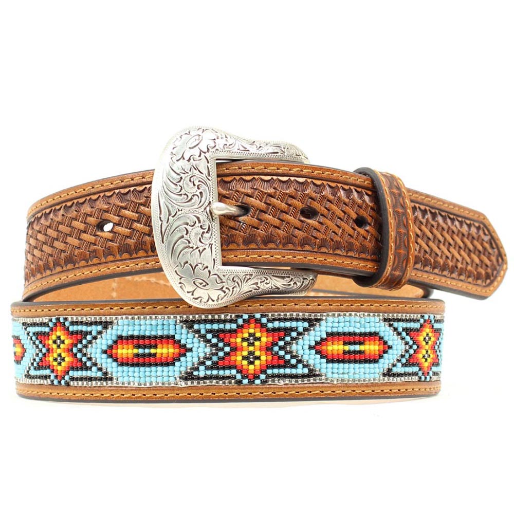 Nocona Mens Basketweave Tabs Aztec Star Bead Inlay