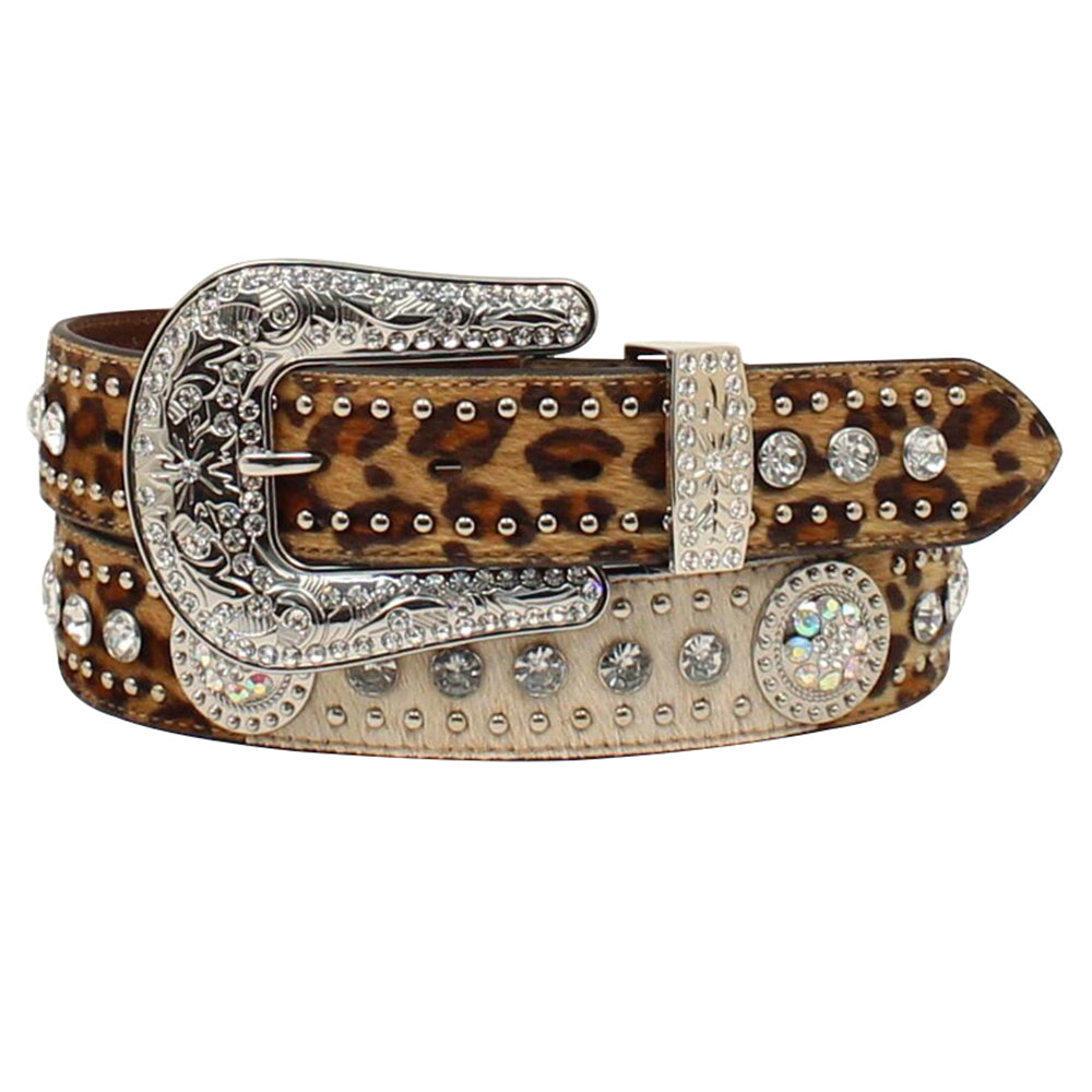 Nocona Women's Calf Hide and Leopard Print Bling Belt