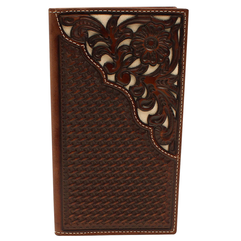 Nocona Western Mens Wallet Rodeo Leather Weave Embossed Floral Brown