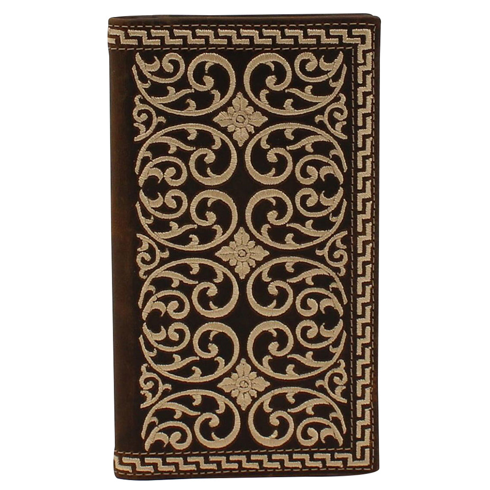 Nocona Men's Brown Cream Embroidered Rodeo Wallet
