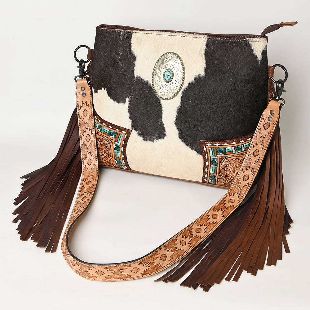American Darling Messenger Hand Tooled Hair-On Genuine Leather Women Bag Western Handbag Purse
