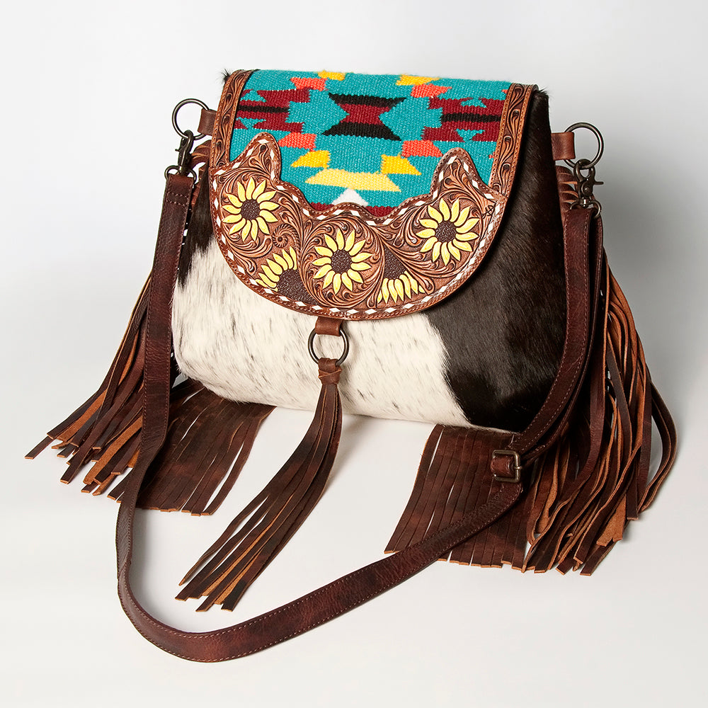 American Darling Messenger Hand Tooled Hair-On Genuine Leather Women Bag Western Handbag Purse