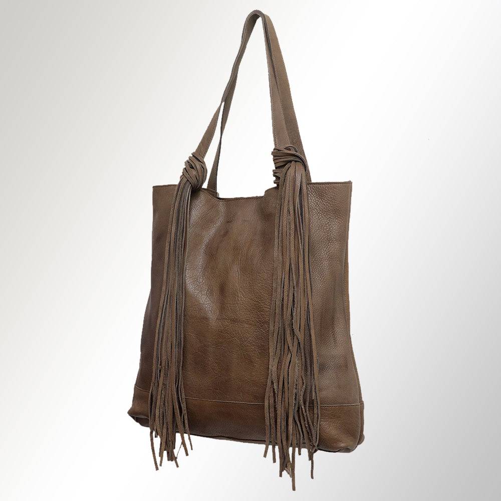 American Darling Tote Bag - Genuine Vegetable-Tanned Leather Western Purse with Fringes and YKK Zipper - 17x17in