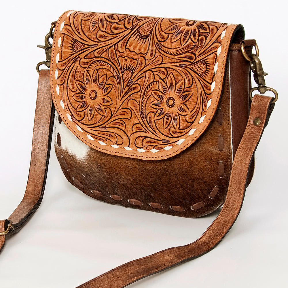 American Darling Messenger Hand Tooled Hair on Genuine Leather Western Women Bag Handbag Purse | Cute