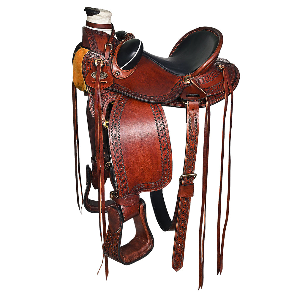 HILASON Western Horse Wade Saddle American Leather Ranch Roping Dark Brown | Hand Tooled & For Horses