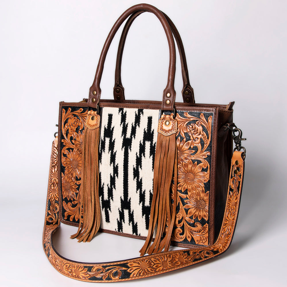 American Darling Briefcase Hand Tooled Hair On Genuine Leather Western Women Bag Handbag | for Cute Laptop