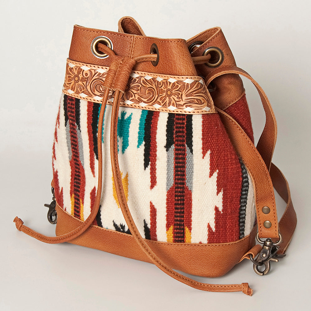 American Darling Bucket Hand Tooled Saddle Blanket Hair On Genuine Leather Western Women Bag Handbag Purse Bucket Cute