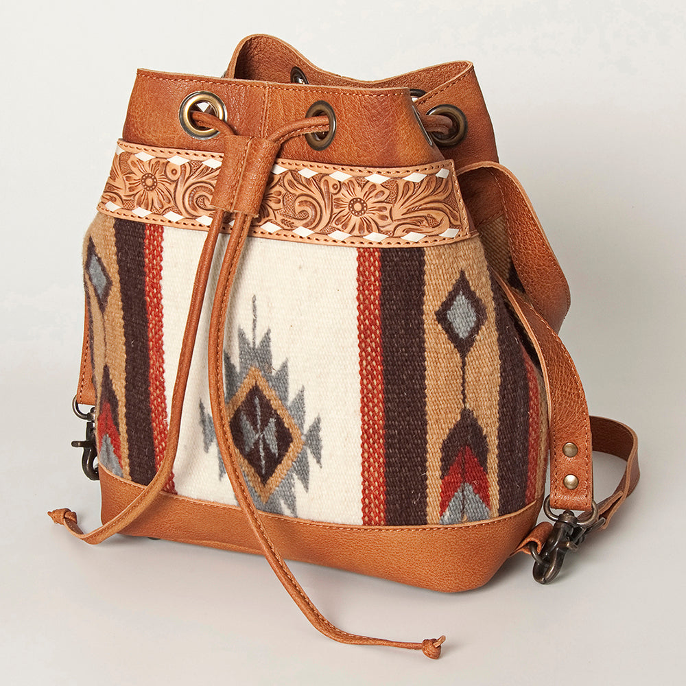 American Darling Bucket Hand Tooled Saddle Blanket Hair On Genuine Leather Western Women Bag Handbag Purse Bucket Cute