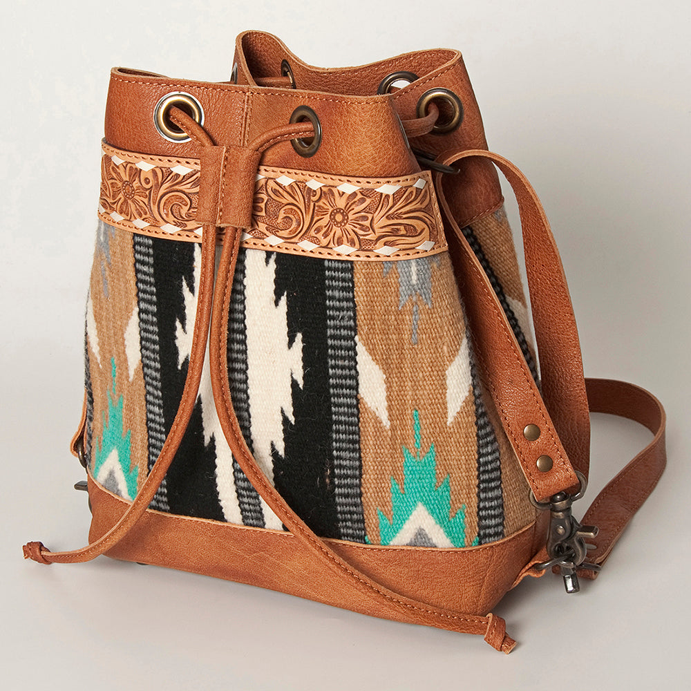 American Darling Bucket Hand Tooled Saddle Blanket Hair On Genuine Leather Western Women Bag Handbag Purse Bucket Cute