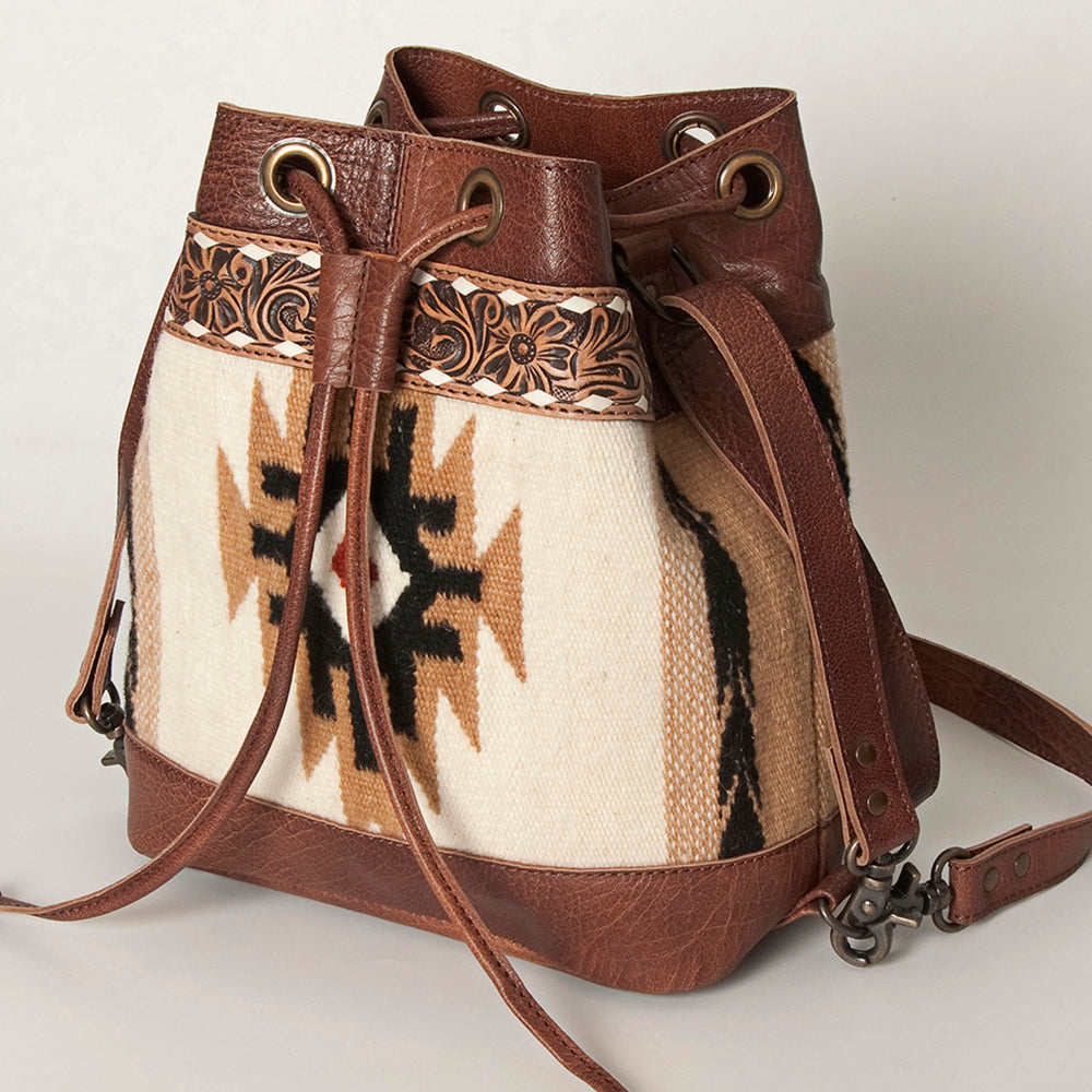 American Darling Bucket Hand Tooled Saddle Blanket Hair On Genuine Leather Western Women Bag Handbag Purse Bucket Cute