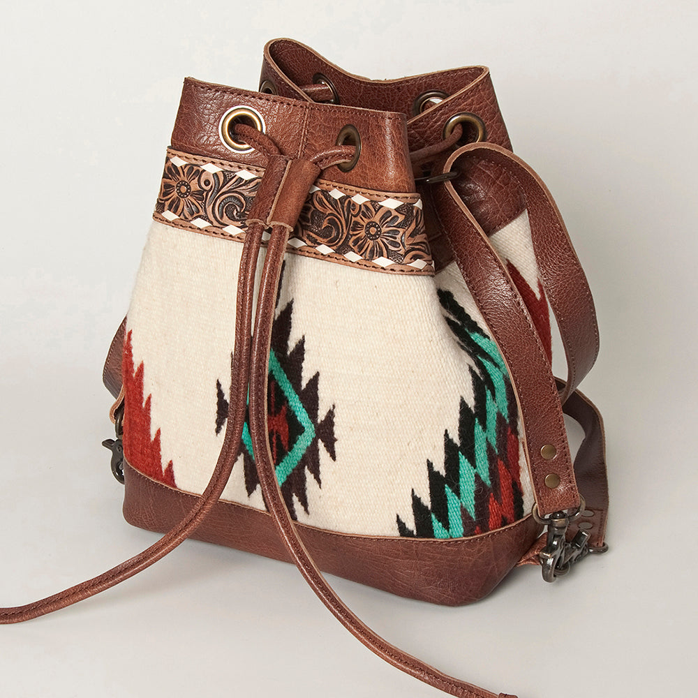 American Darling Bucket Hand Tooled Saddle Blanket Hair On Genuine Leather Western Women Bag Handbag Purse Bucket Cute