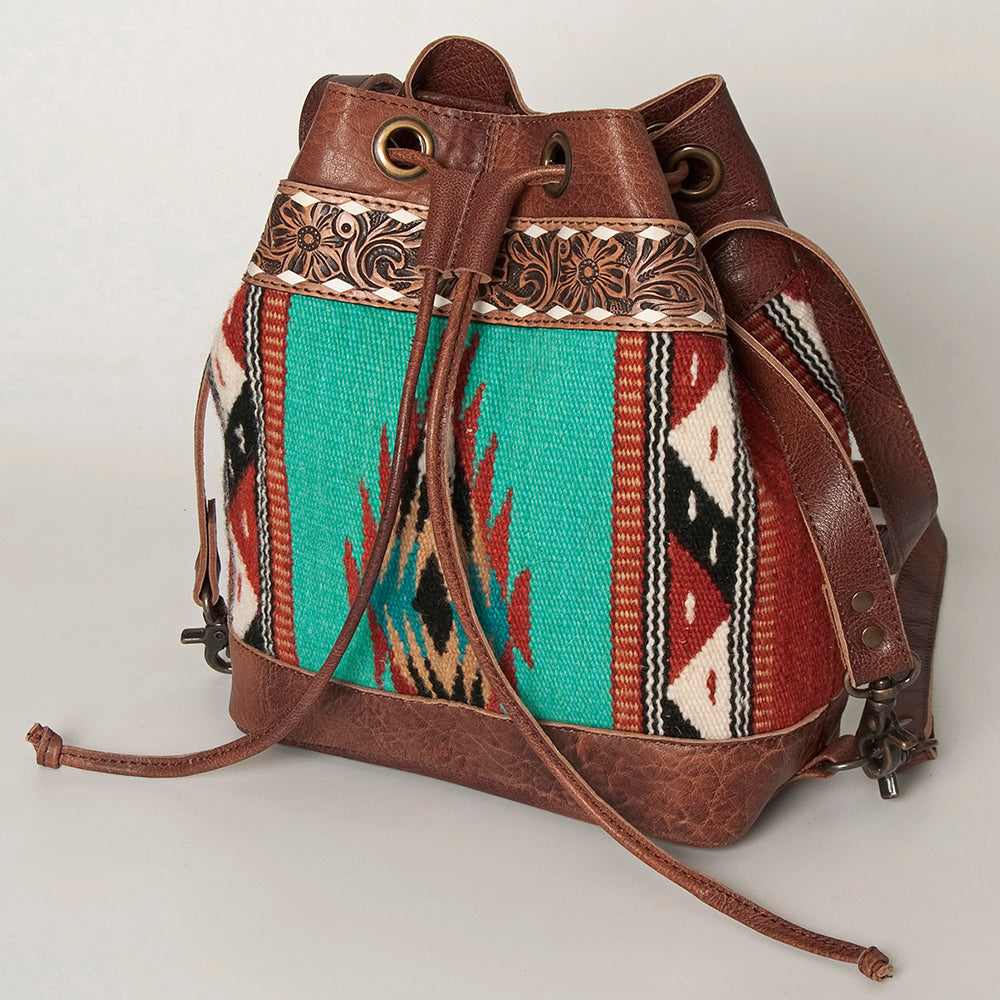 American Darling Bucket Hand Tooled Saddle Blanket Hair On Genuine Leather Western Women Bag Handbag Purse Bucket Cute