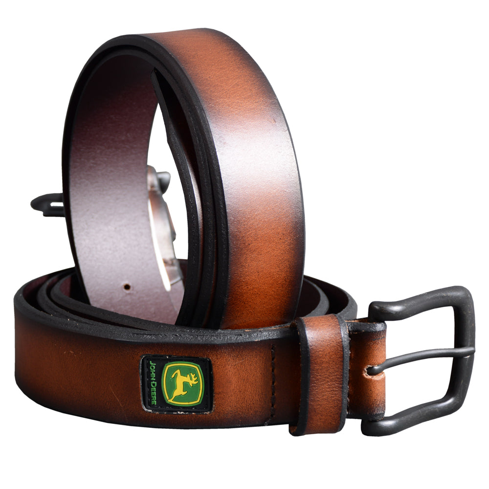 John Deere Mens Belt 1 1-2 in Brown With Brass Buckle