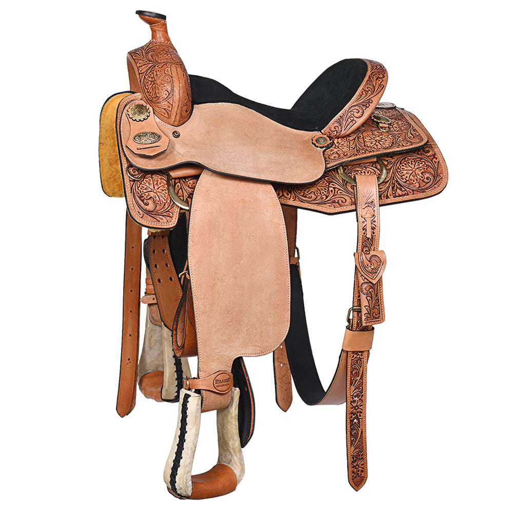 HILASON Western Horse Saddle Leather Ranch Roping Cowboy | Treeless for Horses Skirting