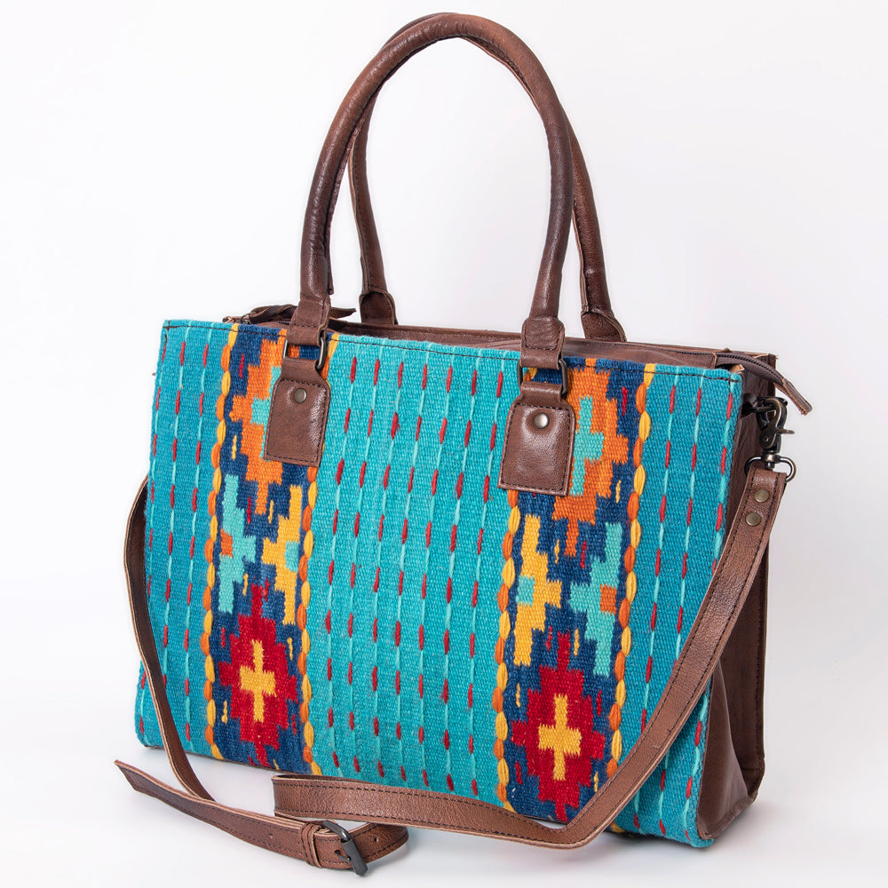 American Darling Tote Saddle Blanket Fabric Genuine Leather Western Women Bag Handbag Purse | for College Casual Travel Bags