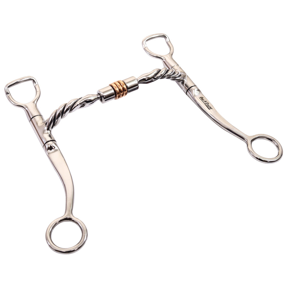 Bar H Equine Twisted Wire Straight Shank Tongue Relief Bit W/Copper Roller Ring | Bits for Horses Horse Snaffle and bridles