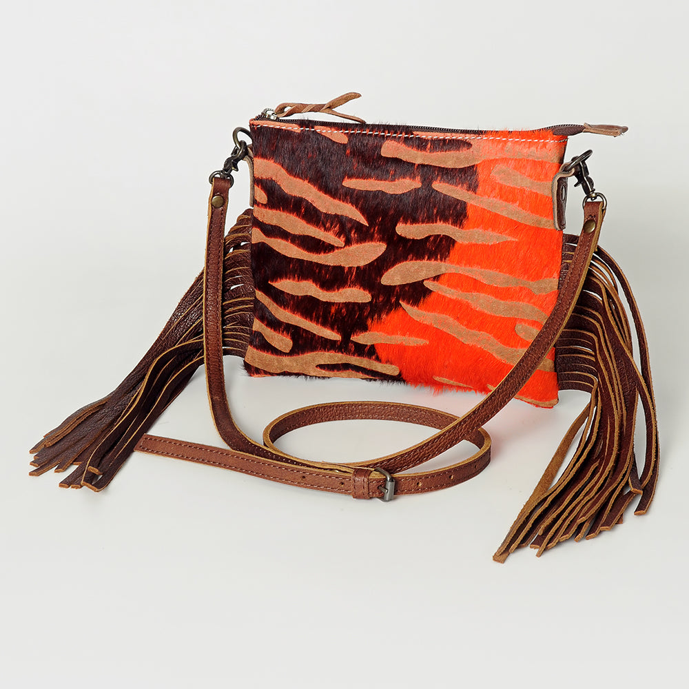 American Darling Western Small Crossbody Bag – Genuine Hair-On Cowhide Leather with Fringes, Adjustable Strap, Handcrafted in Texas