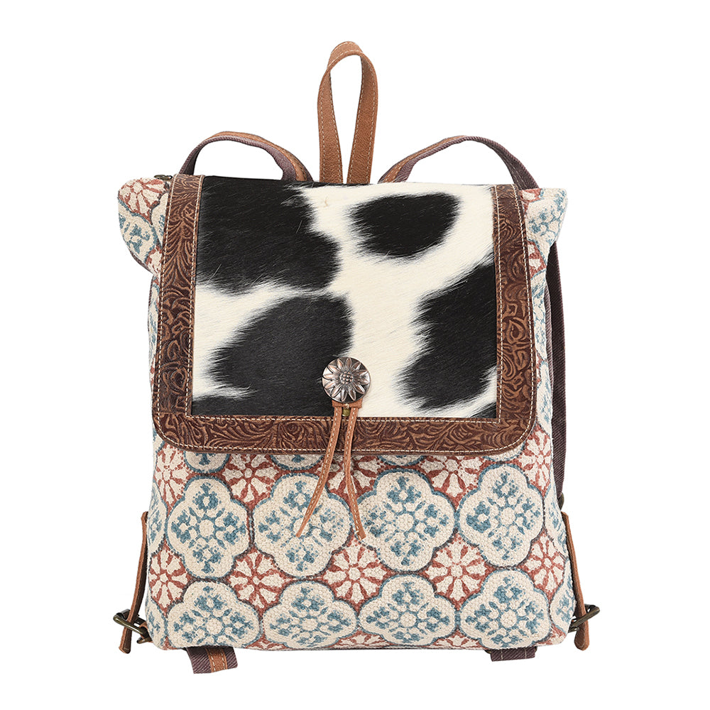 OHLAY Backpack Hand Tooled Upcycled Canvas Hair-On Genuine Leather Women Bag Western Handbag Purse Womens Handbags