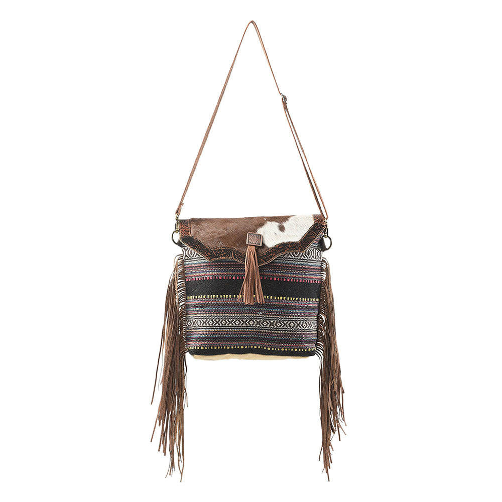 OHLAY Cross Body Upcycled Wool Canvas Embossed Hair-On Genuine Leather Women Bag Western Handbag Purse Womens Handbags