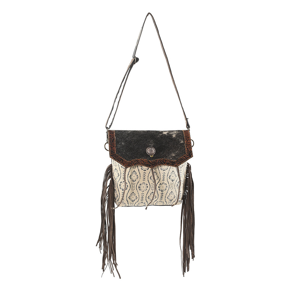 OHLAY KB118 Cross Body Upcycled Canvas Embossed Hair-On Genuine Leather women bag western handbag purse