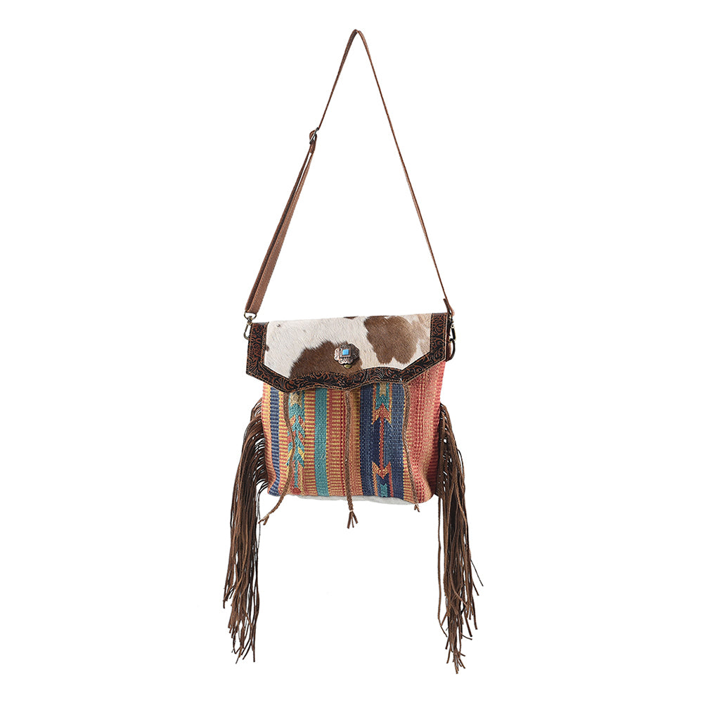 OHLAY Cross Body Upcycled Wool Canvas Embossed Hair-On Genuine Leather Women Bag Western Handbag Purse Womens Handbags