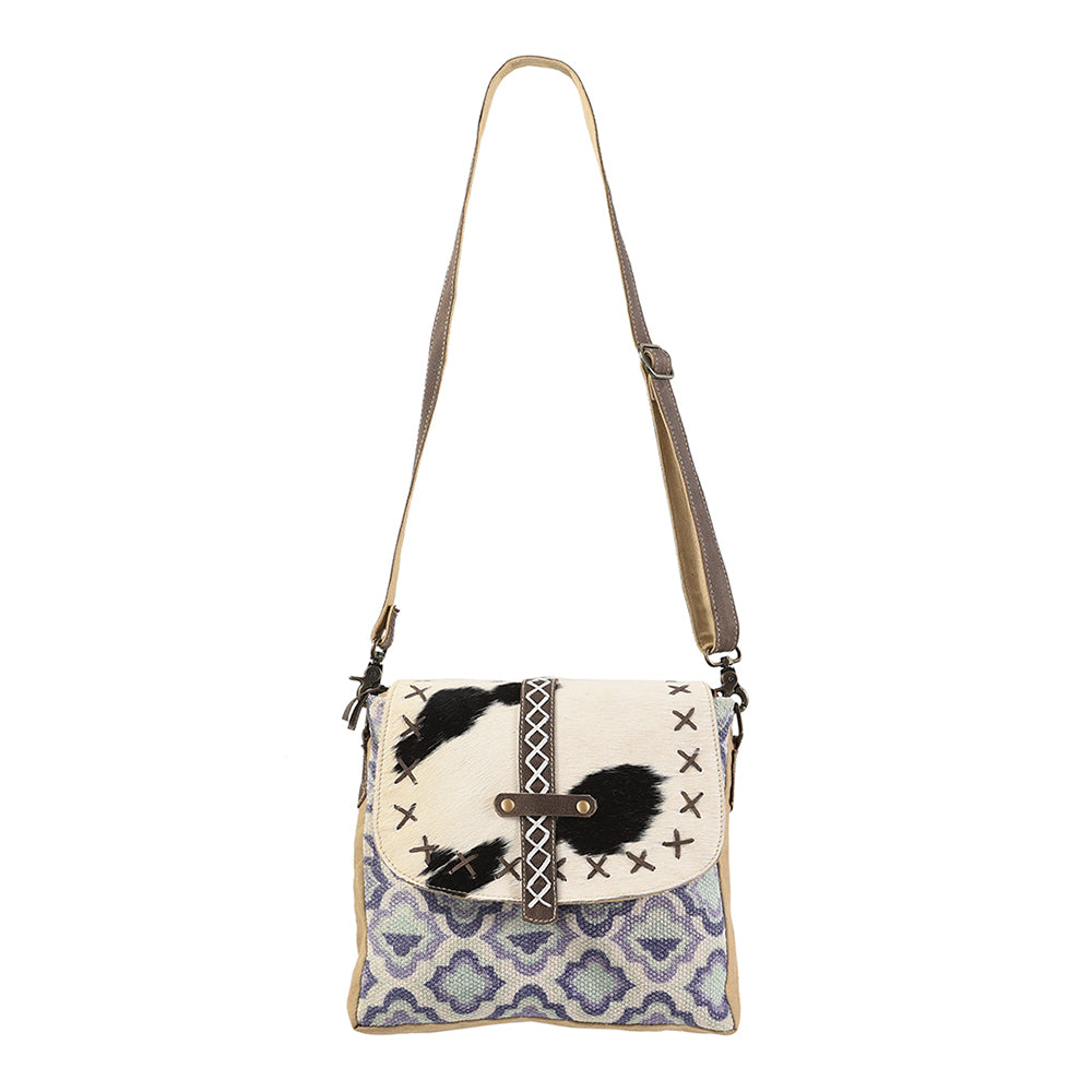 OHLAY Cross Body Upcycled Wool Canvas Embossed Hair-On Genuine Leather Women Bag Western Handbag Purse Womens Handbags