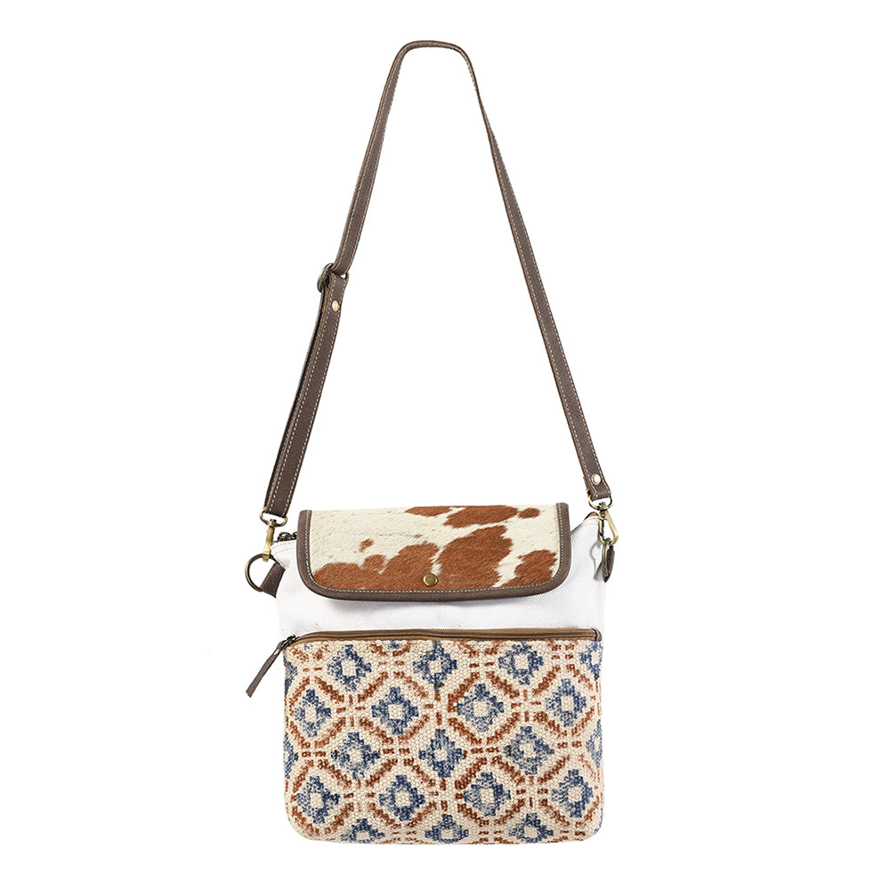 OHLAY Cross Body Upcycled Wool Canvas Embossed Hair-On Genuine Leather Women Bag Western Handbag Purse Womens Handbags