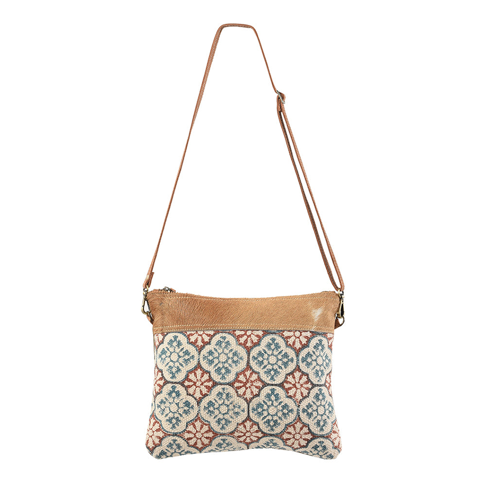 OHLAY Cross Body Upcycled Wool Canvas Embossed Hair-On Genuine Leather Women Bag Western Handbag Purse Womens Handbags