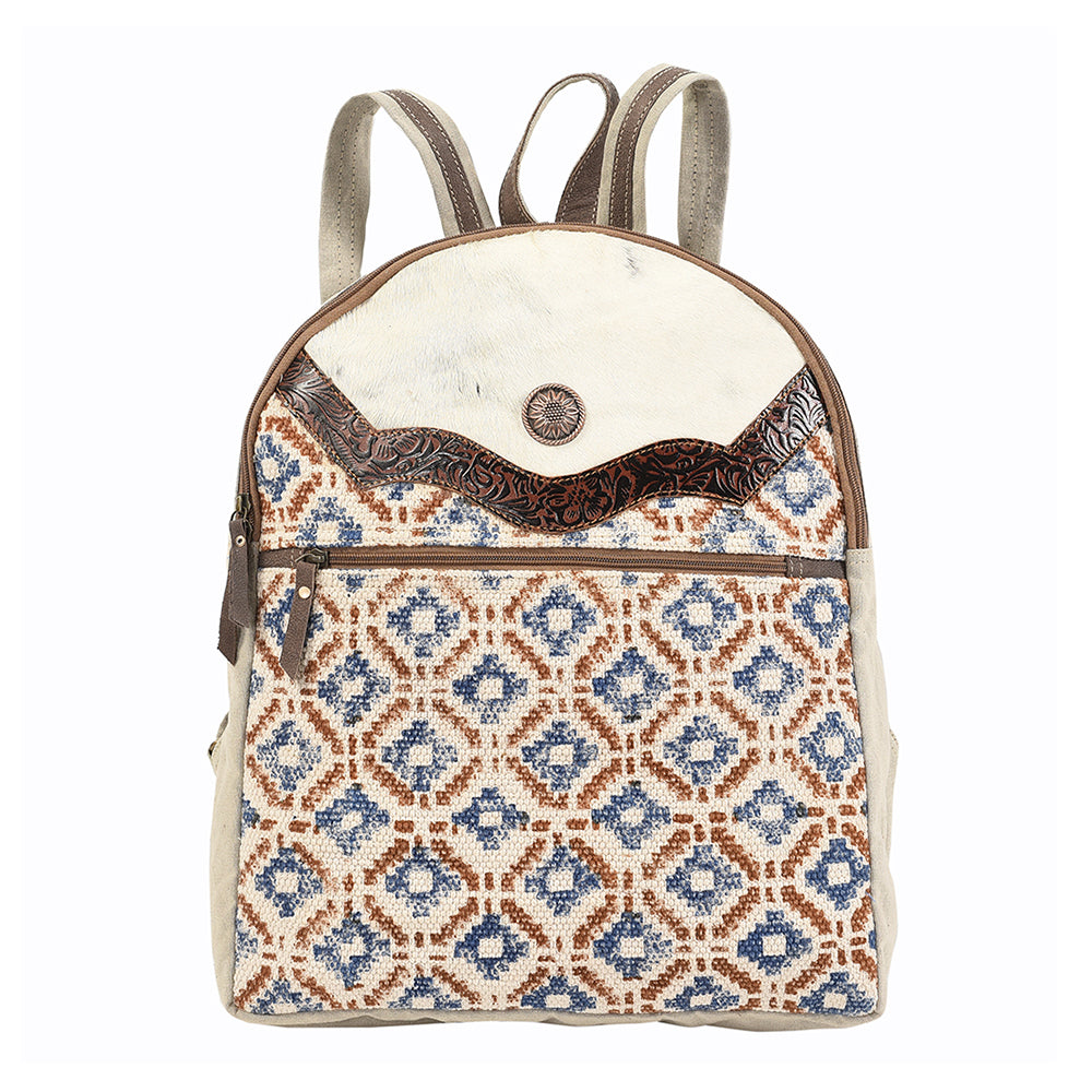 OHLAY Backpack Hand Tooled Upcycled Canvas Hair-On Genuine Leather Women Bag Western Handbag Purse Womens Handbags