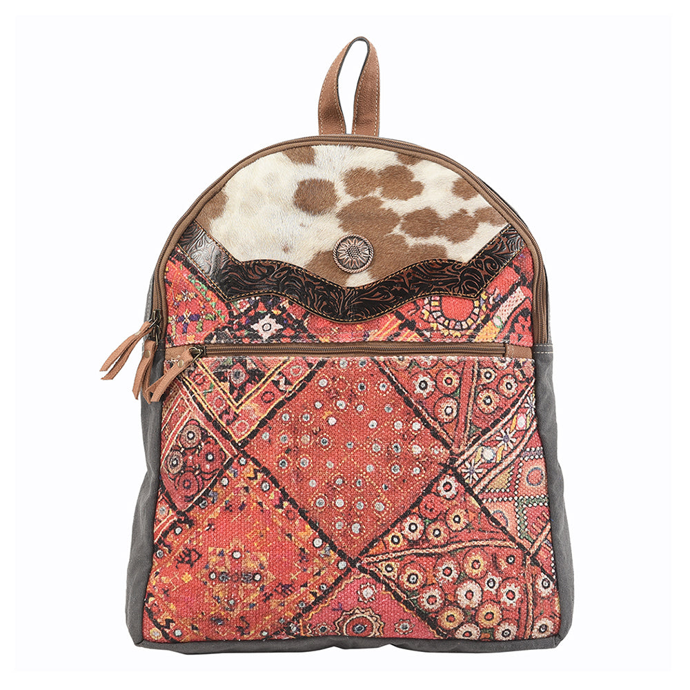 OHLAY Backpack Hand Tooled Upcycled Canvas Hair-On Genuine Leather Women Bag Western Handbag Purse Womens Handbags