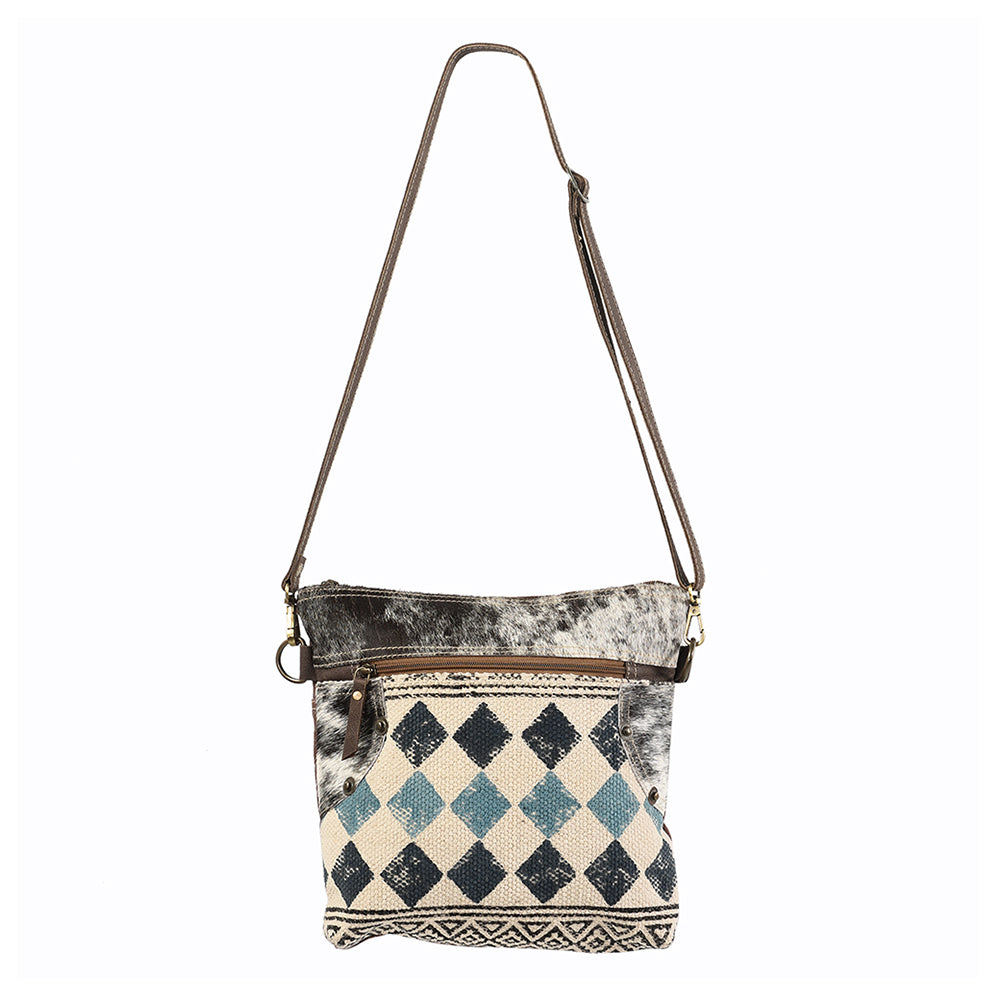 OHLAY Cross Body Upcycled Wool Canvas Embossed Hair-On Genuine Leather Women Bag Western Handbag Purse Womens Handbags