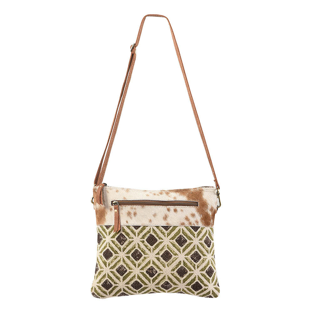 OHLAY Cross Body Upcycled Wool Canvas Embossed Hair-On Genuine Leather Women Bag Western Handbag Purse Womens Handbags