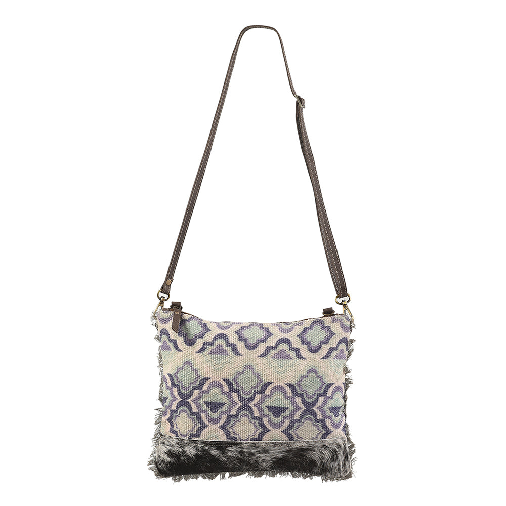 OHLAY Cross Body Upcycled Wool Canvas Embossed Hair-On Genuine Leather Women Bag Western Handbag Purse Womens Handbags