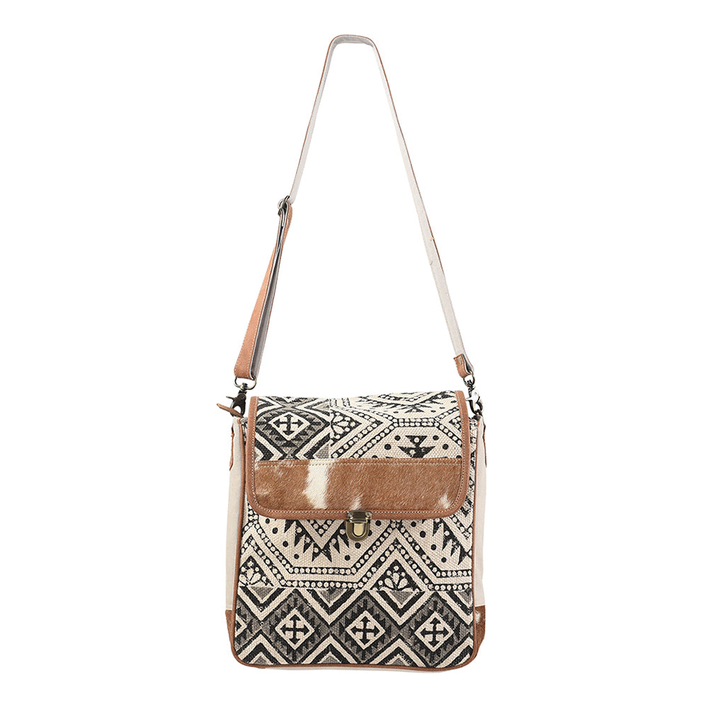 OHLAY Messenger Upcycled Wool Canvas Hair-on Genuine Leather women bag western handbag purse