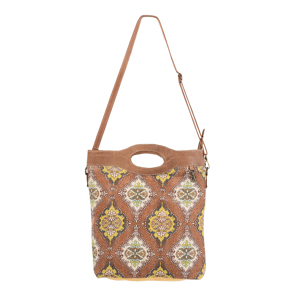 OHLAY Cross Body Upcycled Wool Canvas Embossed Hair-On Genuine Leather Women Bag Western Handbag Purse Womens Handbags