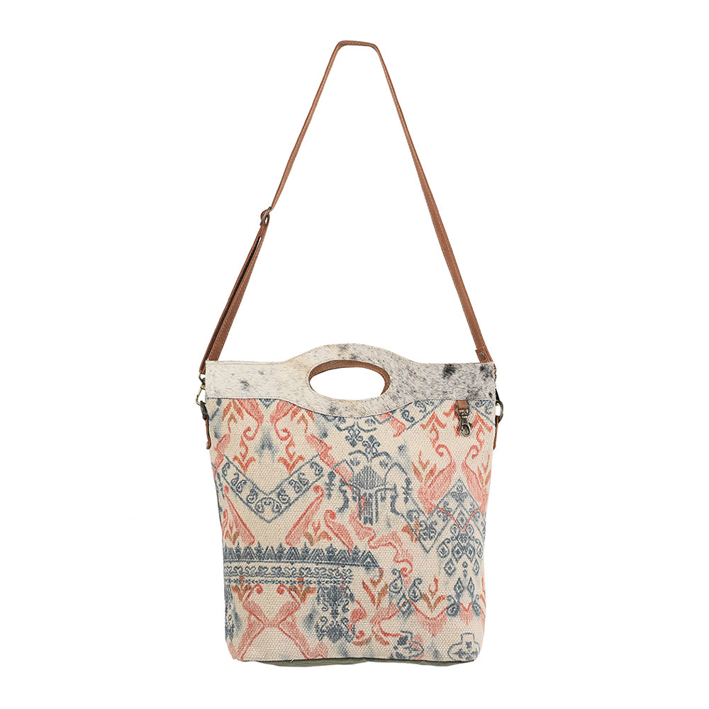 OHLAY Cross Body Upcycled Wool Canvas Embossed Hair-On Genuine Leather Women Bag Western Handbag Purse Womens Handbags