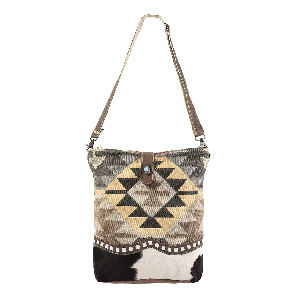 OHLAY Cross Body Upcycled Wool Canvas Embossed Hair-On Genuine Leather Women Bag Western Handbag Purse Womens Handbags