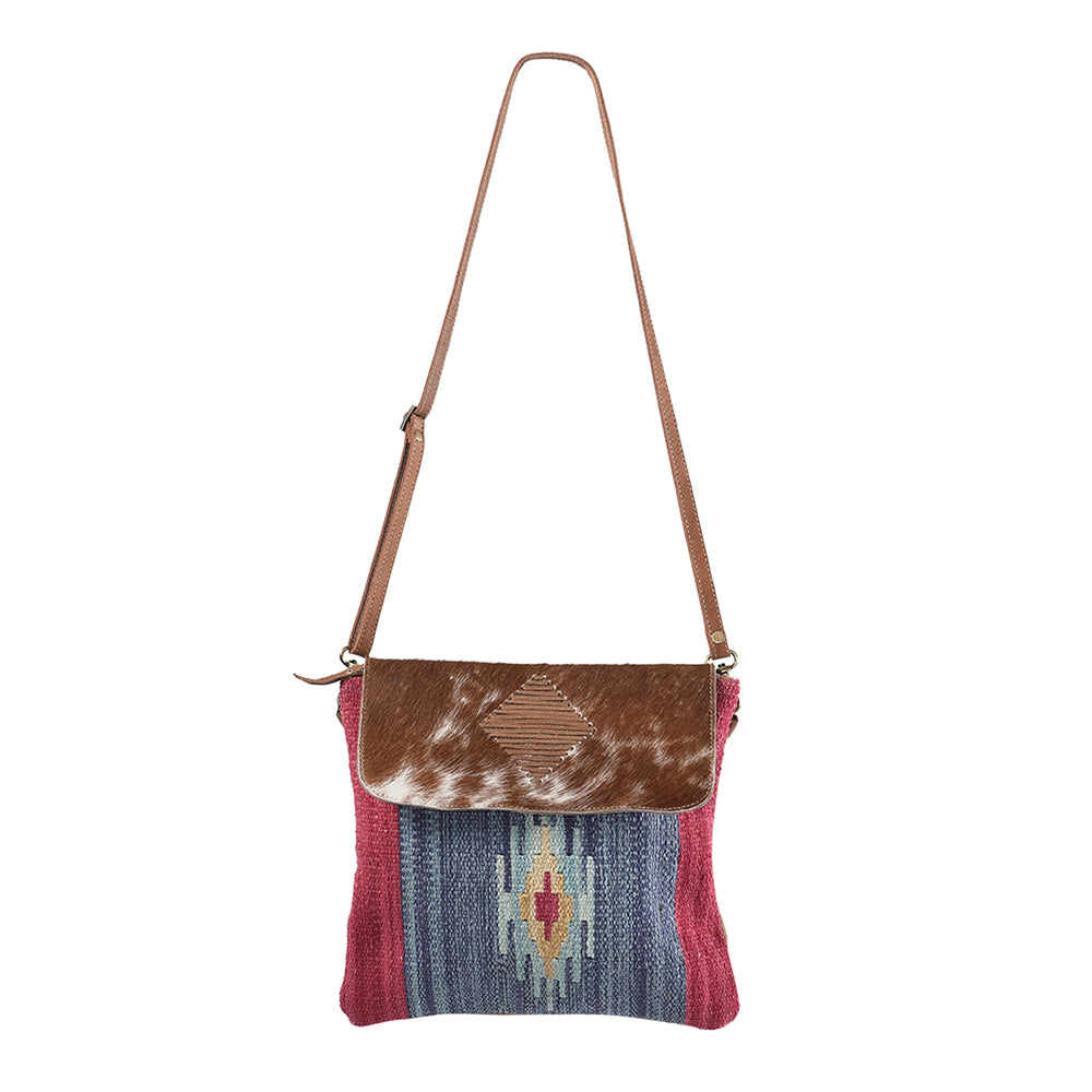 OHLAY Cross Body Upcycled Wool Canvas Embossed Hair-On Genuine Leather Women Bag Western Handbag Purse Womens Handbags