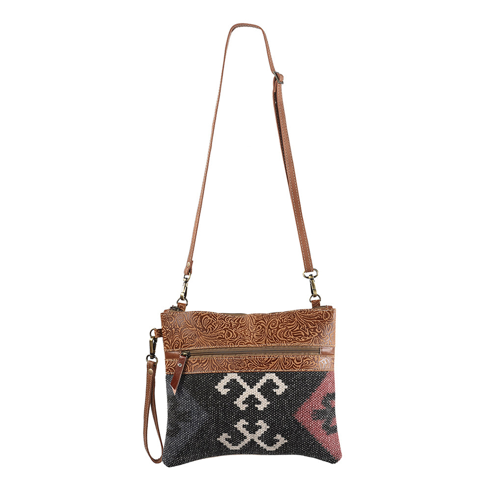 OHLAY KB201 Cross Body Upcycled Wool Upcycled Canvas Embossed Genuine Leather women bag western handbag purse