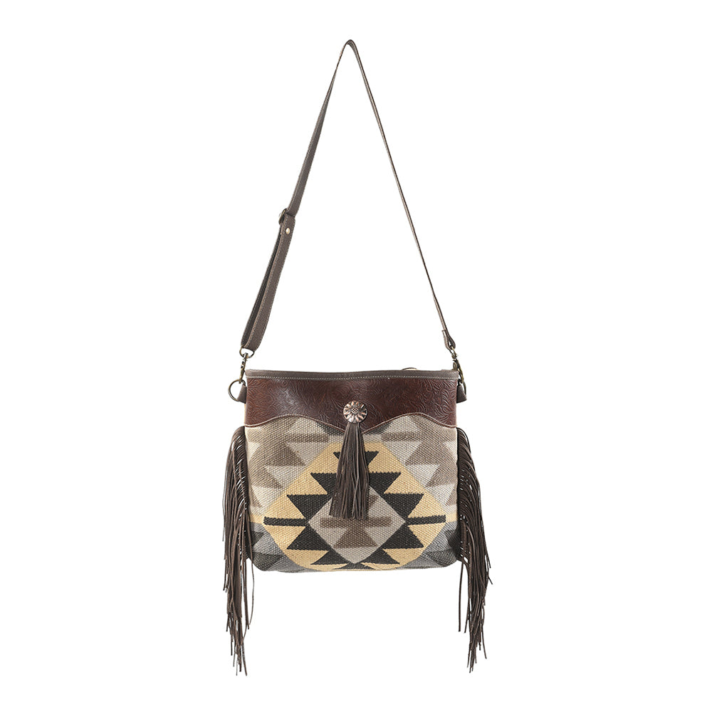 OHLAY Cross Body Upcycled Wool Canvas Embossed Genuine Leather Women Bag Western Handbag Purse Womens Handbags Belt Summer