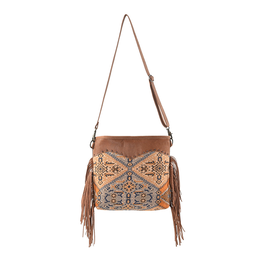 OHLAY Cross Body Upcycled Wool Canvas Embossed Genuine Leather Women Bag Western Handbag Purse Womens Handbags Belt Summer