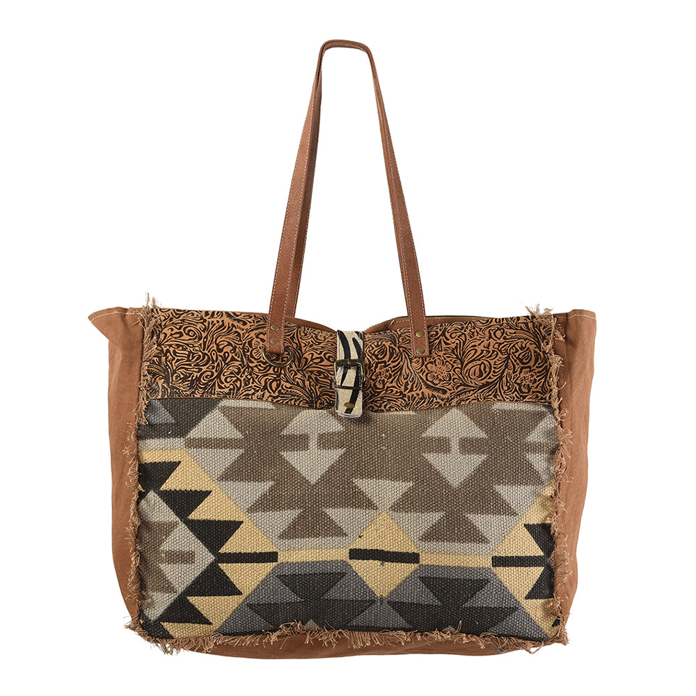 OHLAY KB228 TOTE Upcycled Wool Canvas Embossed Genuine Leather women bag western handbag purse