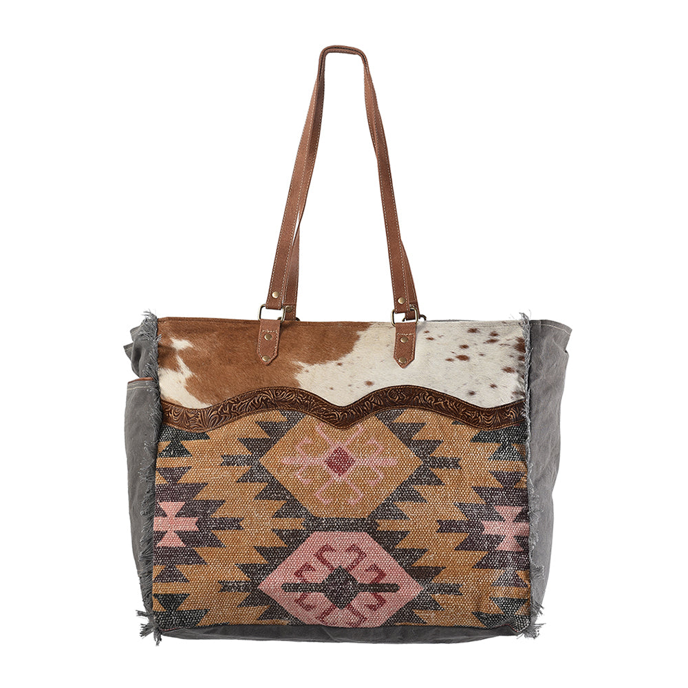 OHLAY KB231 TOTE Upcycled Wool Canvas Embossed Hair-on Genuine Leather women bag western handbag purse