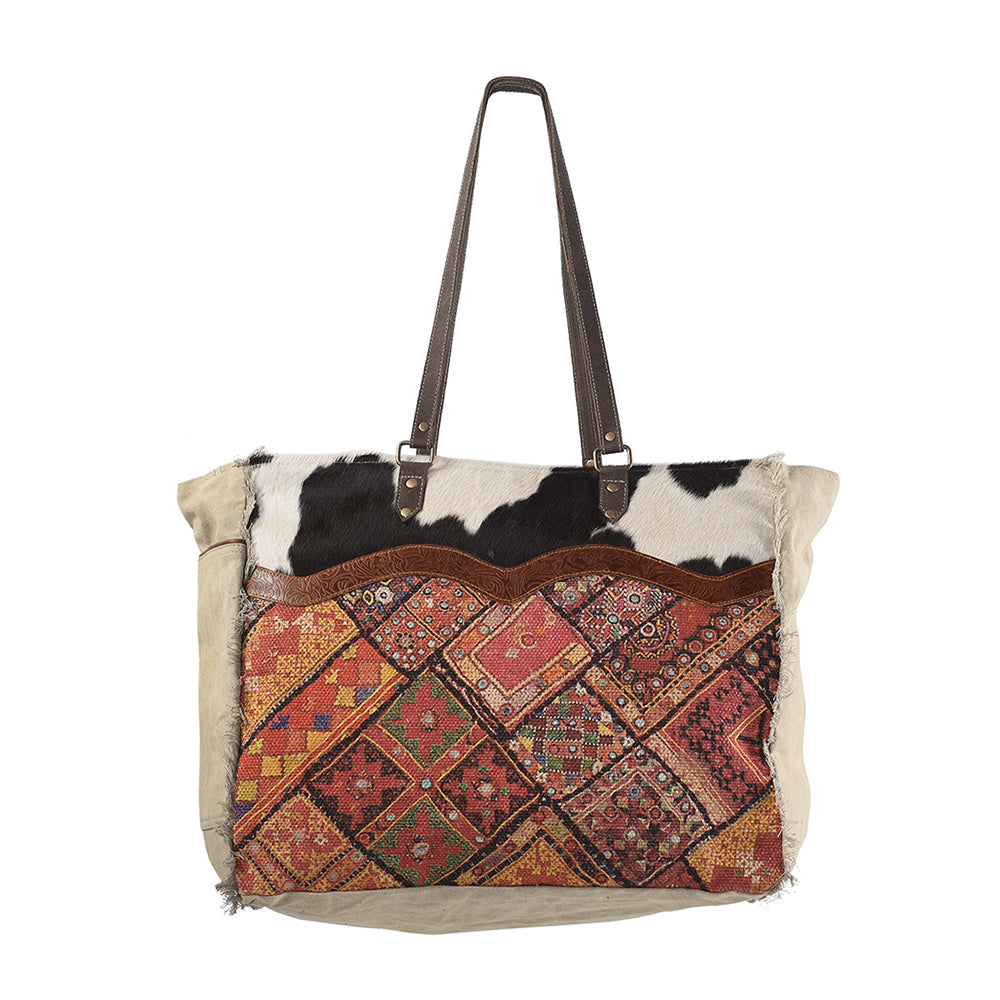 OHLAY KB232 TOTE Upcycled Wool Canvas Embossed Hair-on Genuine Leather women bag western handbag purse