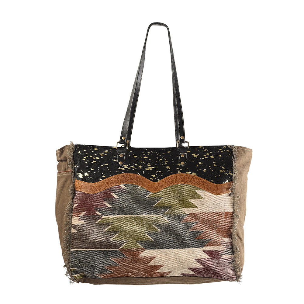 OHLAY KB233 TOTE Upcycled Wool Canvas Embossed Hair-on Genuine Leather women bag western handbag purse